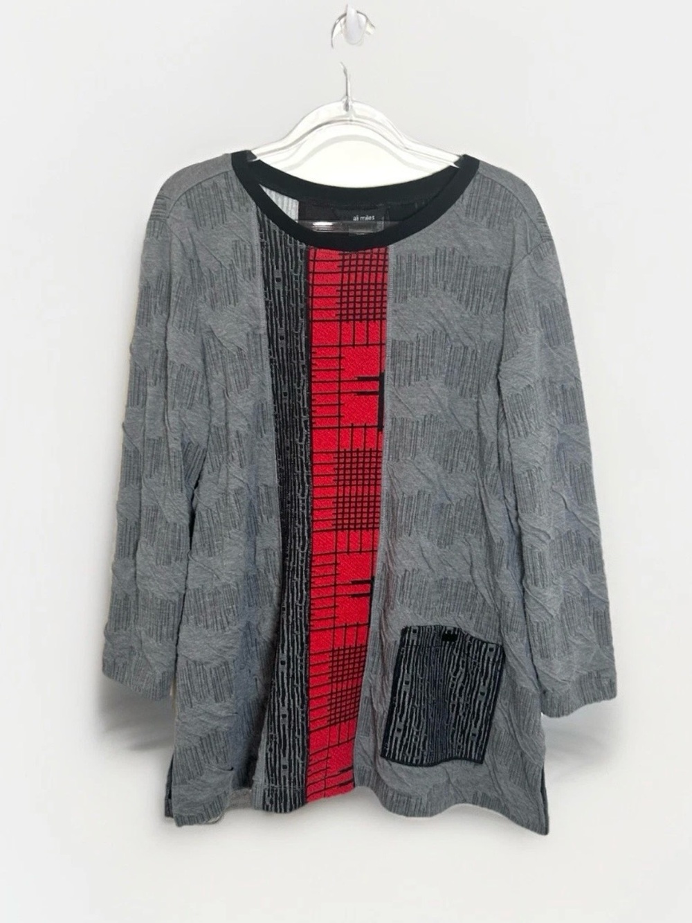 Ali Miles Tunic Top Women Sz Large Artsy Lagenlook Pocket Art To Wear Geometric